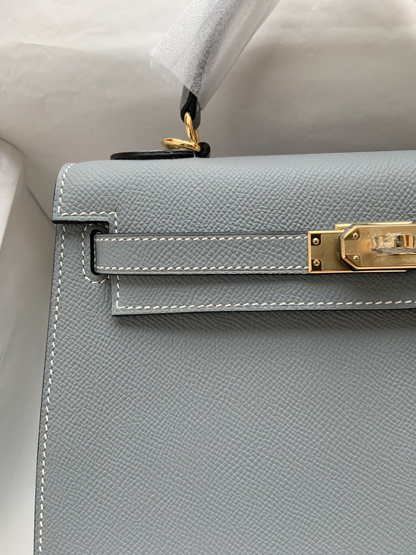 Hermes Kelly 25cm Handbag Shoulder Bag in Blue Lin Epsom Leather